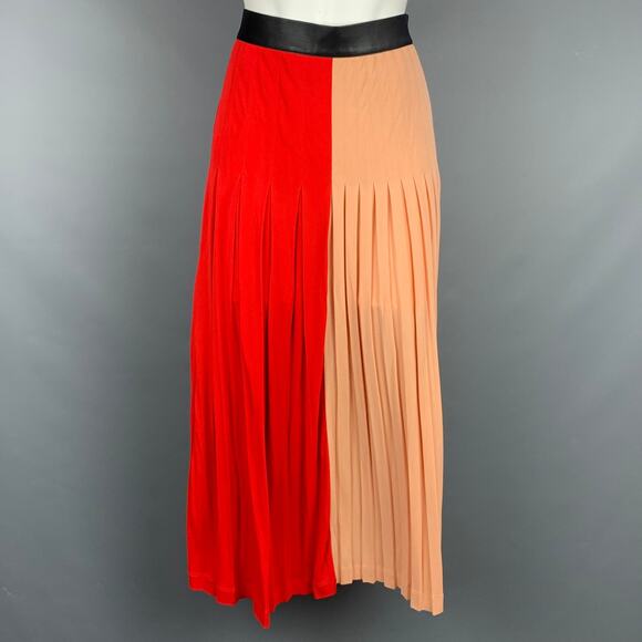 Pre-Fall 2018 Size 6 Red & Pink Viscose / Polyester Two Toned Midi Pleated Skirt - Picture 1 of 6